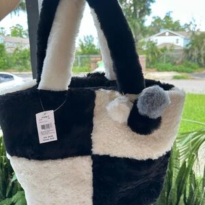 Icing Black and White Faux Fur Tote